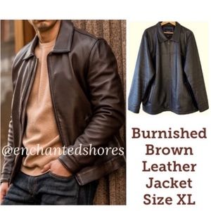 Mens Leather Jacket Burnished Brown Distressed Vintage Look Luxury Size XL